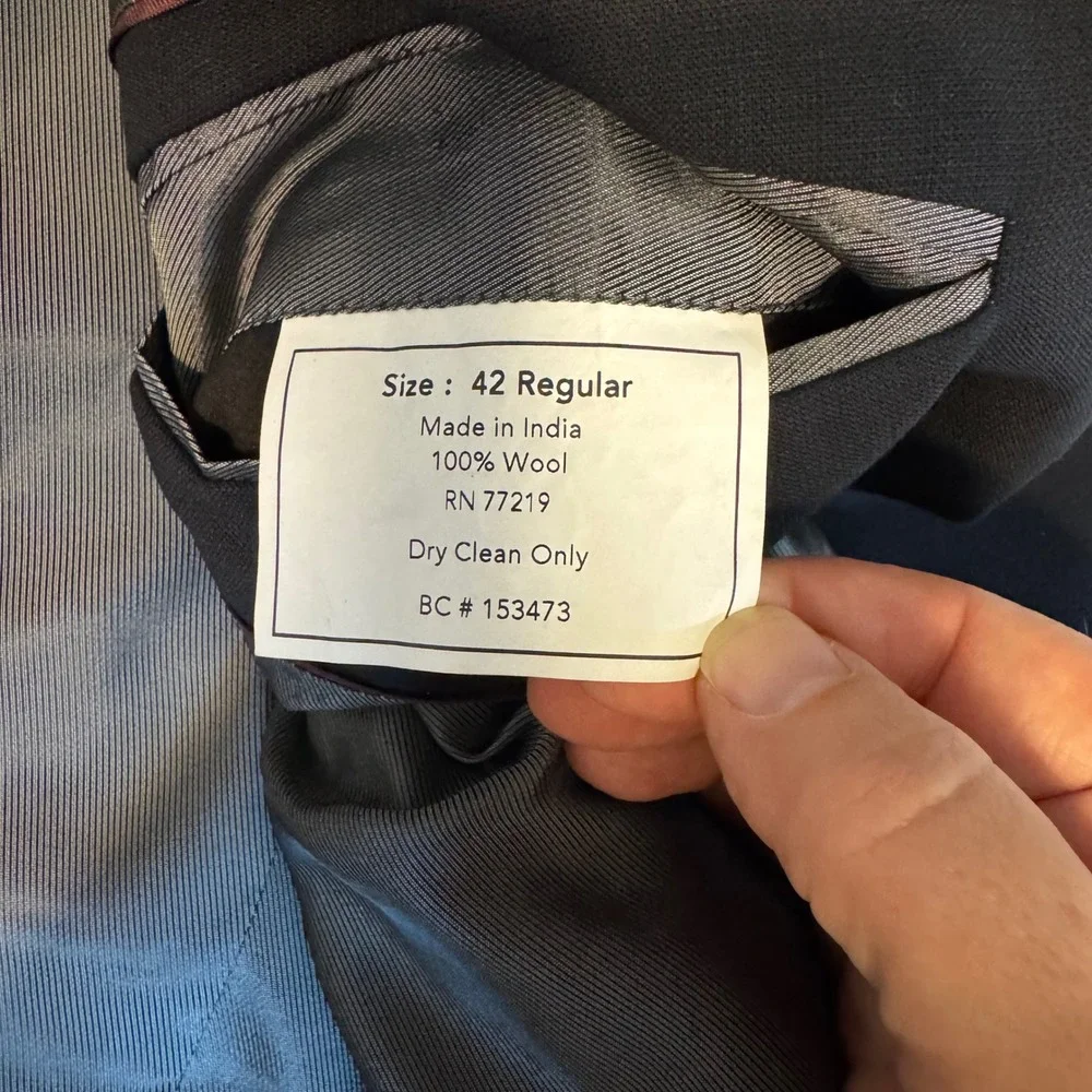 Pronto Uomo Mens 42 Regular Navy Blue 100% Wool 2 Button Blazer Suit Jacket